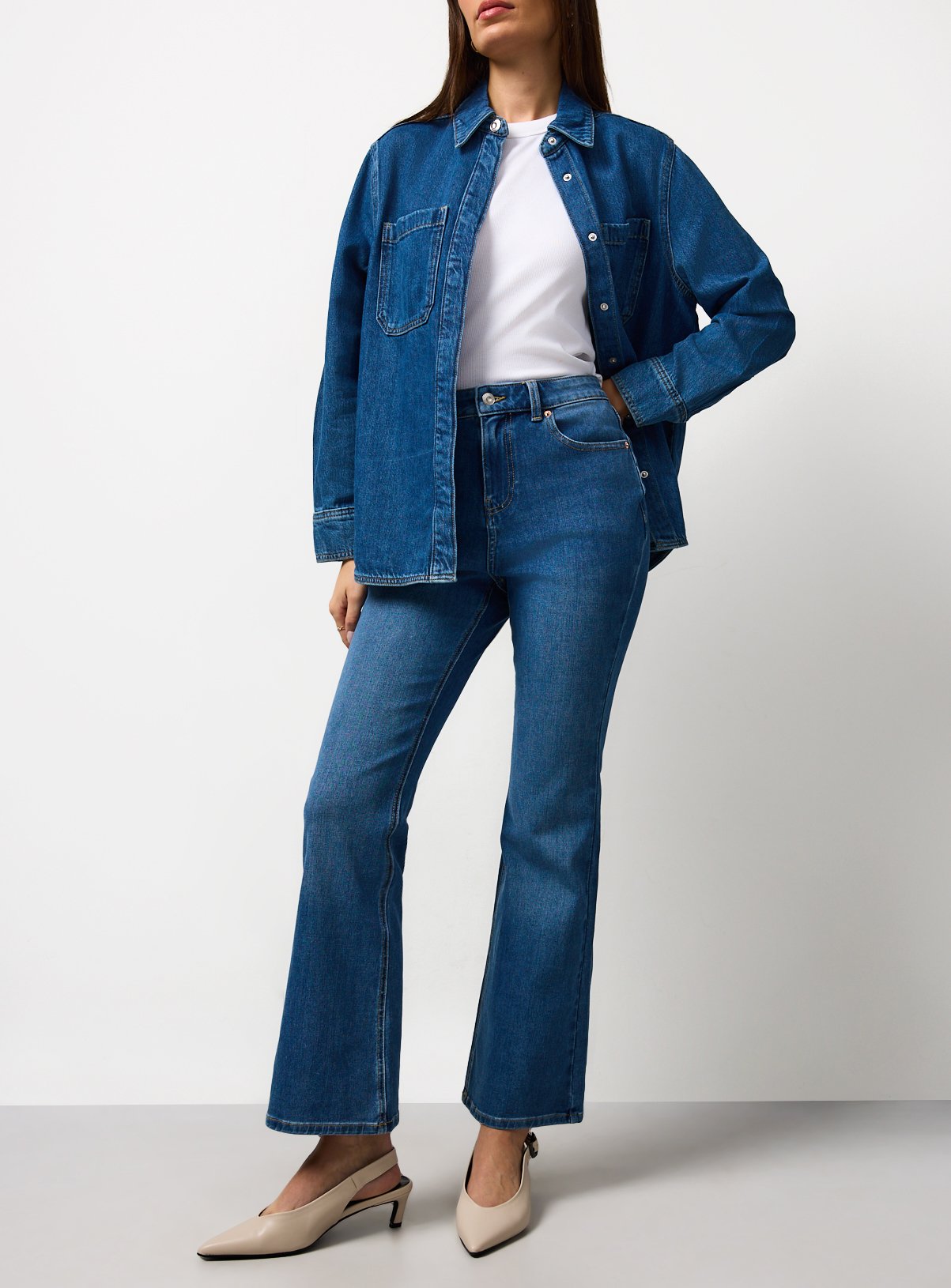 Mid Blue Denim Slim Fit Flares 8R - Image 3 thumbnail